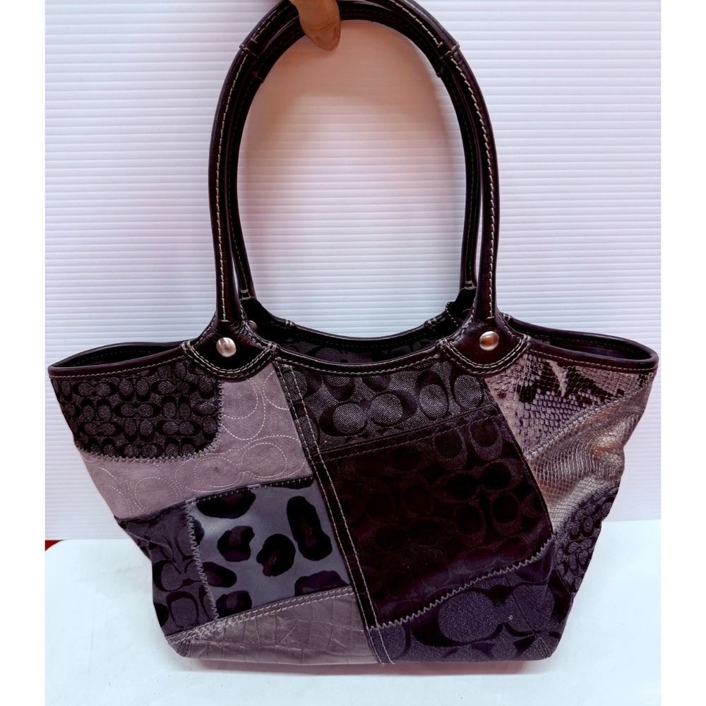 Coach Y2K Vintage Multicolor Black Gray Patchwork Bleecker Tote Purse Bag #12899 - Picture 1 of 16